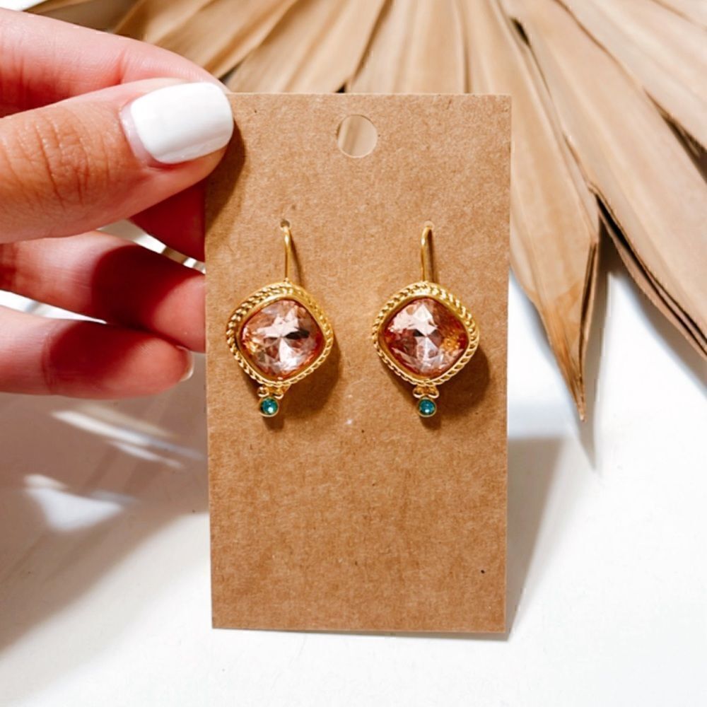 Anthropologie Gold-Tone Earrings with Pink and Blue Stones - Picture 3 of 4